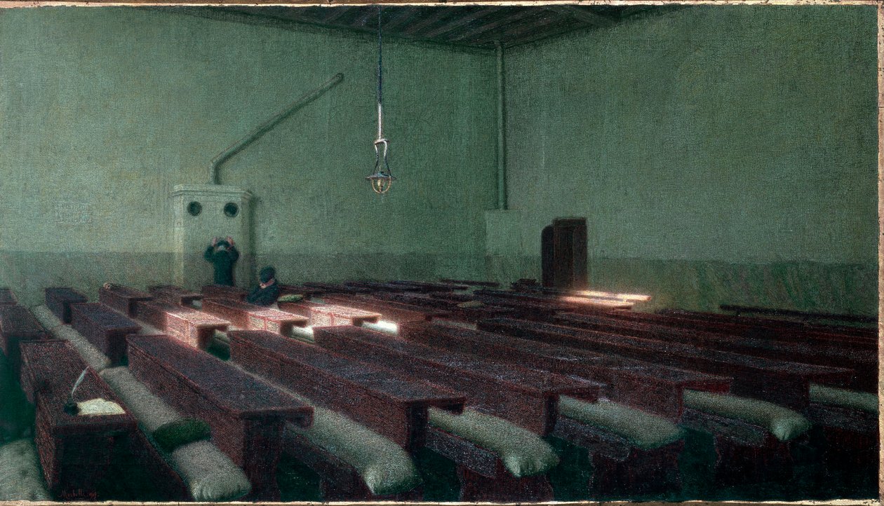 Joulu vanhusten hoitokodissa Pio Albergo Trivulzio Milanossa Angelo Morbellin (1853-1919) maalaus 1909 Mitat 99x173,5 cm Torino, Modernin taiteen galleria tekijältä Angelo Morbelli