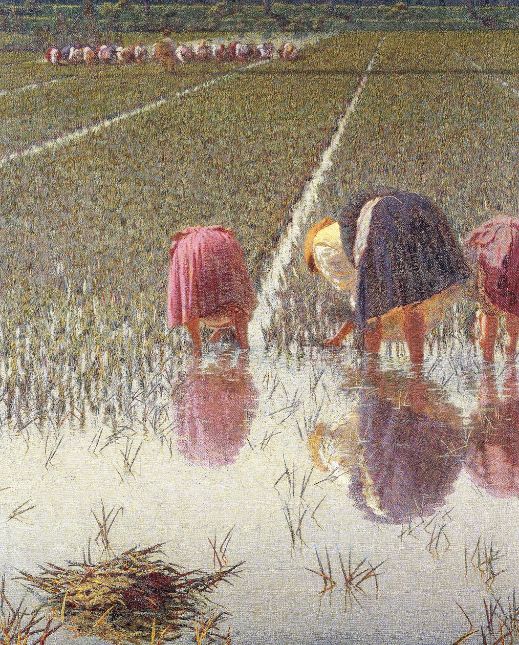 Kahdeksaankymmeneen penniin, Angelo Morbelli (1853-1919), Öljy kankaalle, 67,5x124,5 cm, Yksityiskohta tekijältä Angelo Morbelli