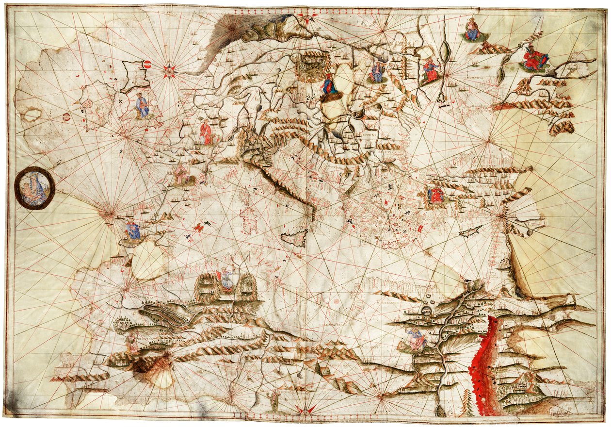 Välimeri, Mustameri ja Koillis-Atlantti, noin 1550 (pergamentti). tekijältä Angelo de Conte Freducci