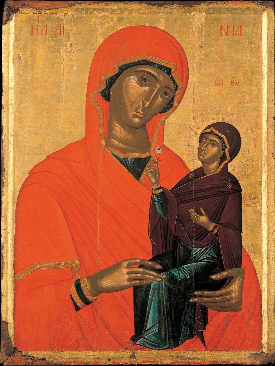 Akotandos, Angelos (aktiivinen n. 1425-1460) Pyhä Anna Neitsyt Tempera paneelissa n. 1440-1460 Benaki-museo, Ateena 106x76 tekijältä Angelos Akotantos