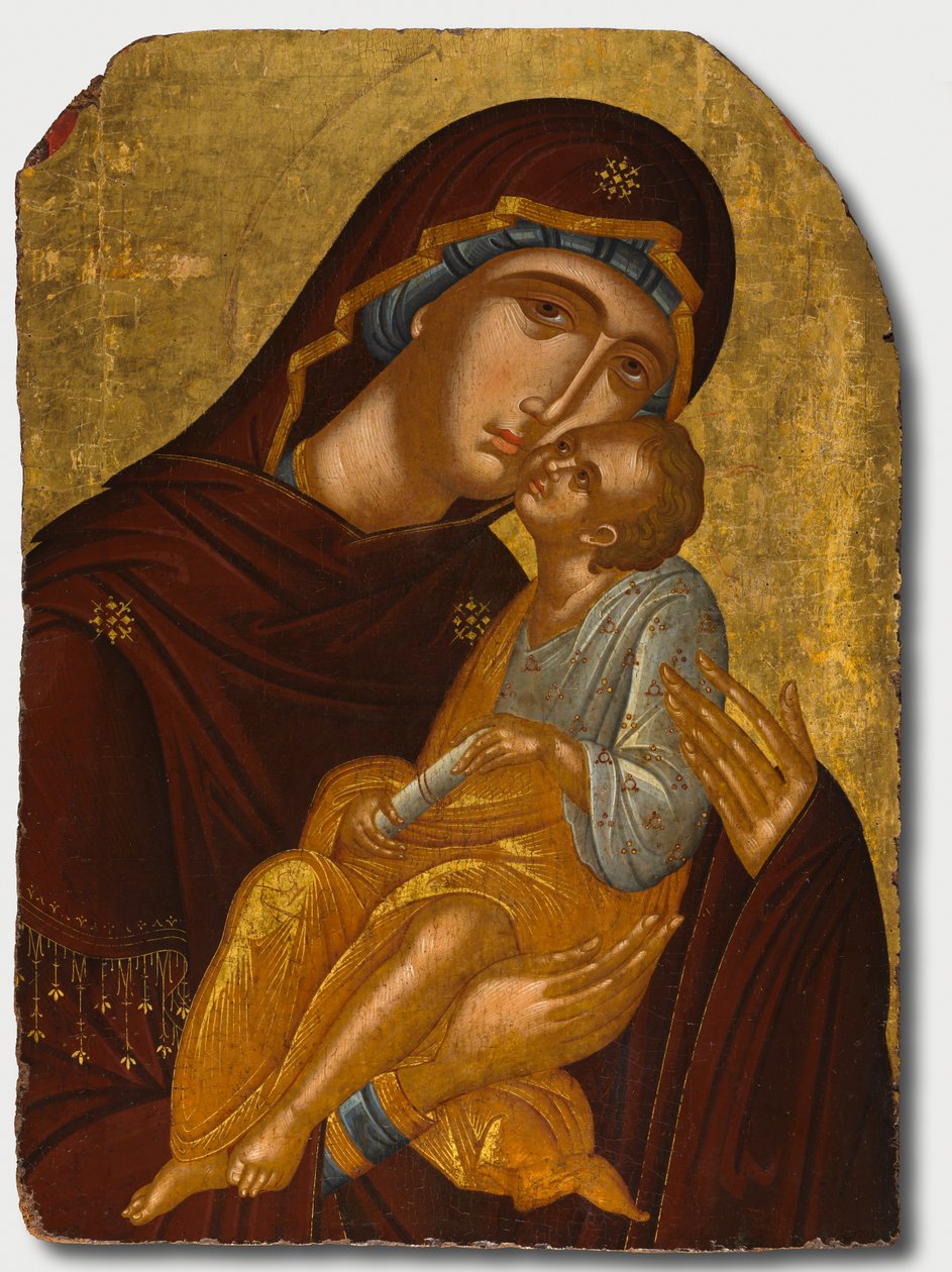 Jumalanäidin ja lapsen Kristuksen ikoni Neitsyt Eleousa, n. 1425-50. tekijältä Angelos Akotantos