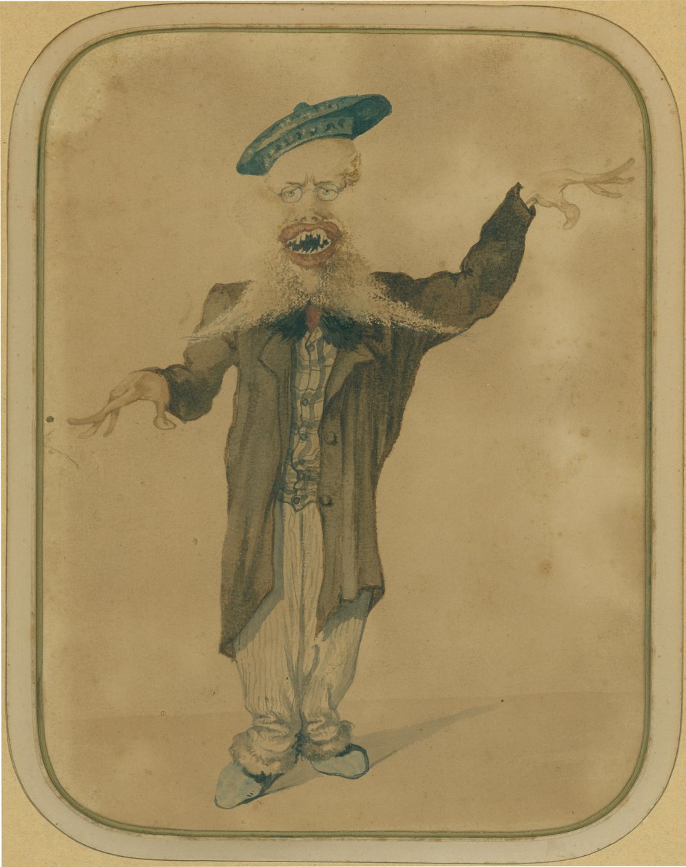Karikatyyri Telemaco Signorinista palaamassa Pariisista, noin 1884 (tempera kartongille). tekijältä Angiolo Tricca