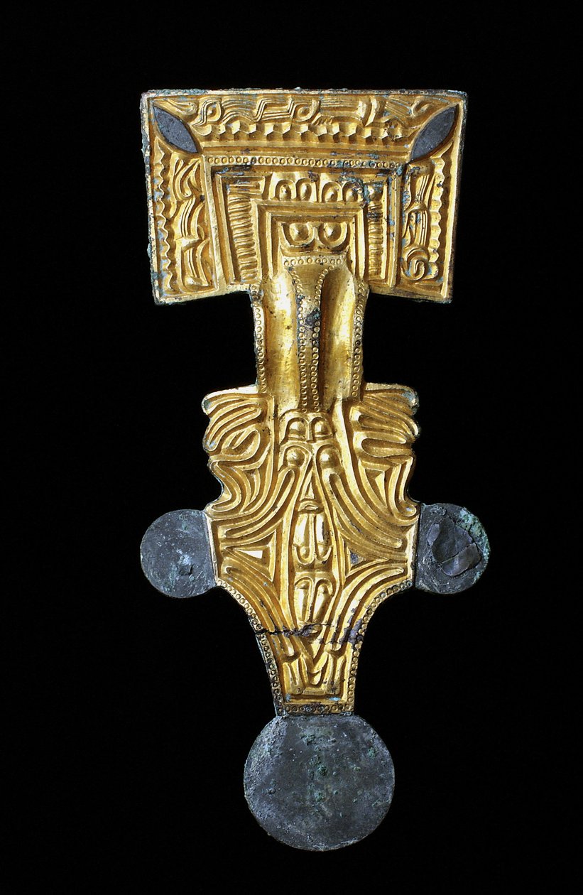 Pitkä kullattu pronssi nelikulmainen rintakoru (kupariseos, kulta, kullattu) tekijältä Anglo Saxon