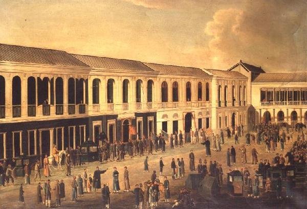 Näkymä hongeista kantonin ranta-alueella, n. 1825 tekijältä Anglo Chinese School