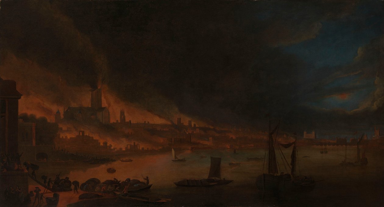 Lontoon suuri palo, n. 1666-1700 (öljy kankaalle) tekijältä Anglo Dutch School