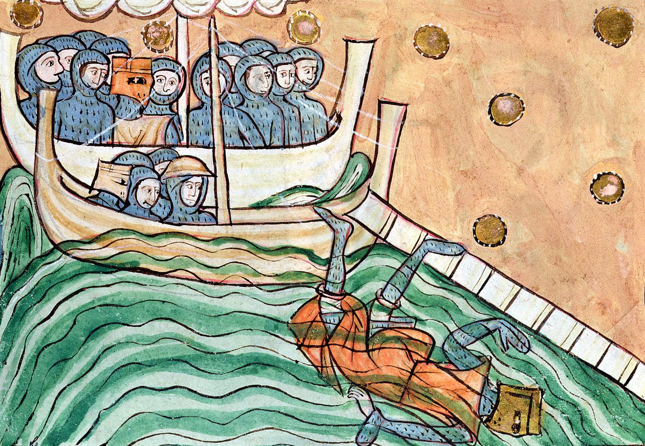 Hukkuva viikinki, mahdollisesti norjalainen Olav Trygvason (968-1000) Svoldin taistelussa 9. syyskuuta 1000 tekijältä Anglo Saxon