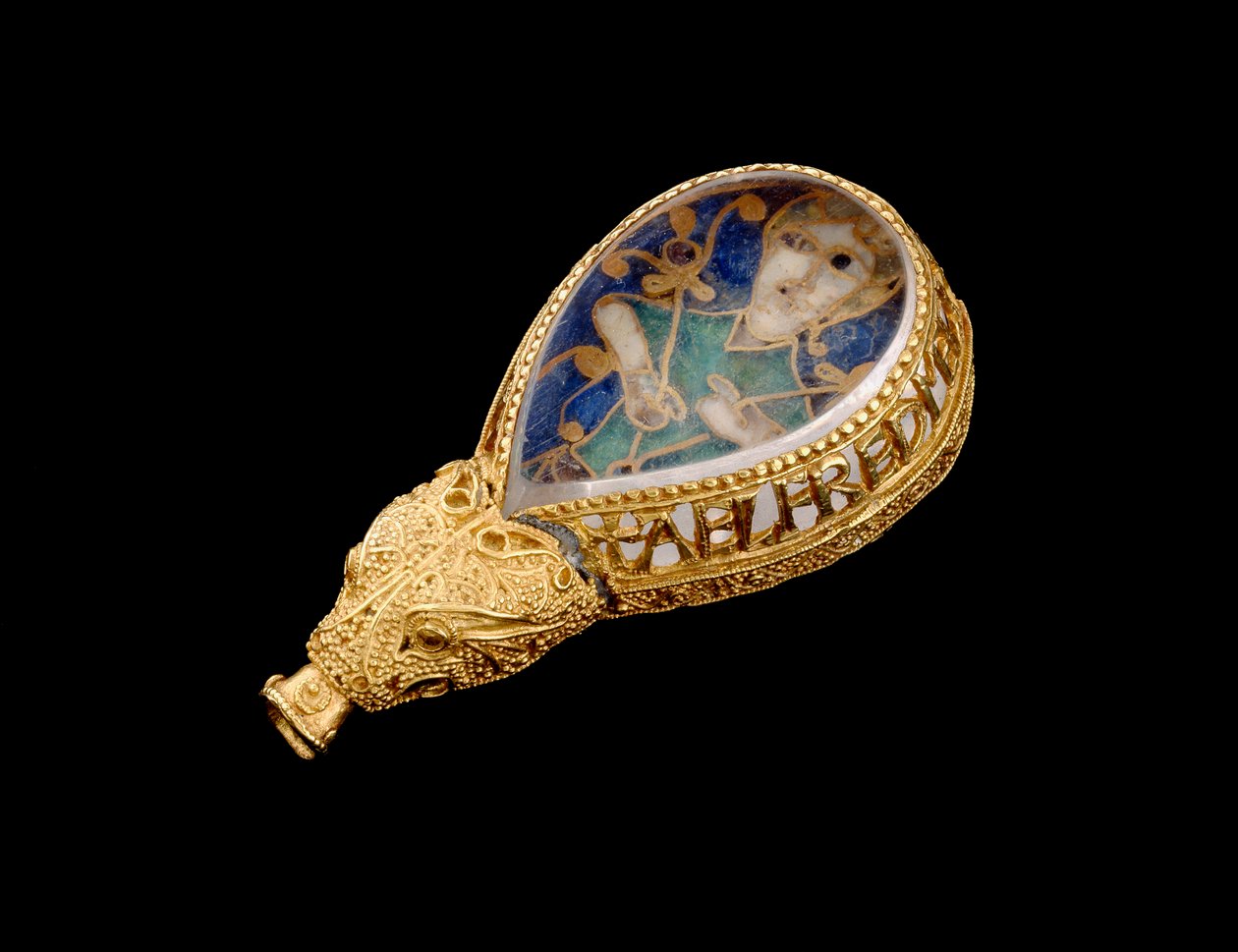 Alfred Jewel (kulta, vuorikristalli ja emali) (sivukuva) tekijältä Anglo Saxon