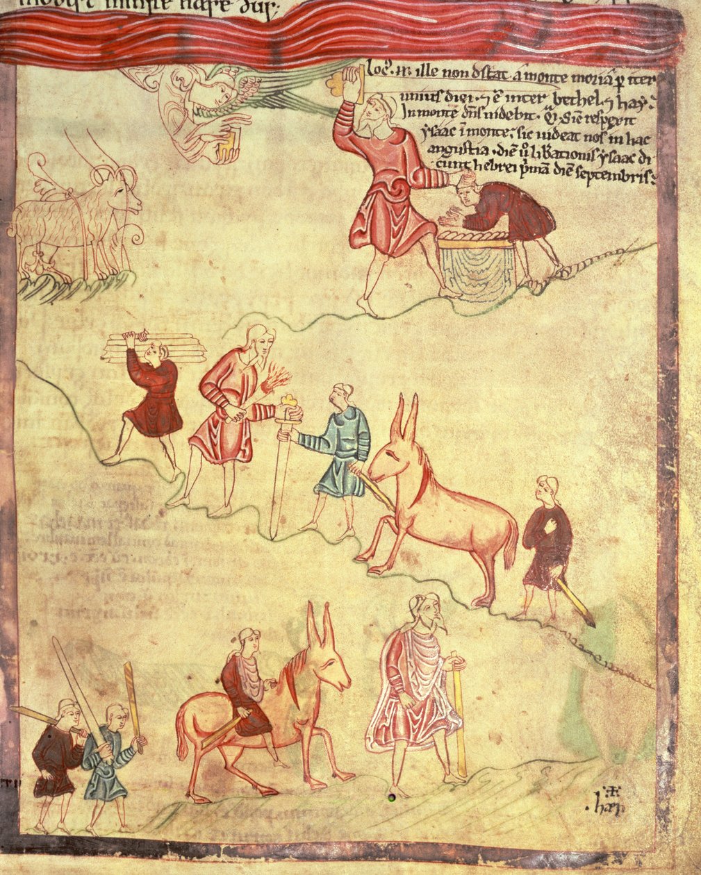 Cott Claud B IV f.38 Abraham ja Iisakin uhri, Aelfric Pentateuchista, St. Augustine