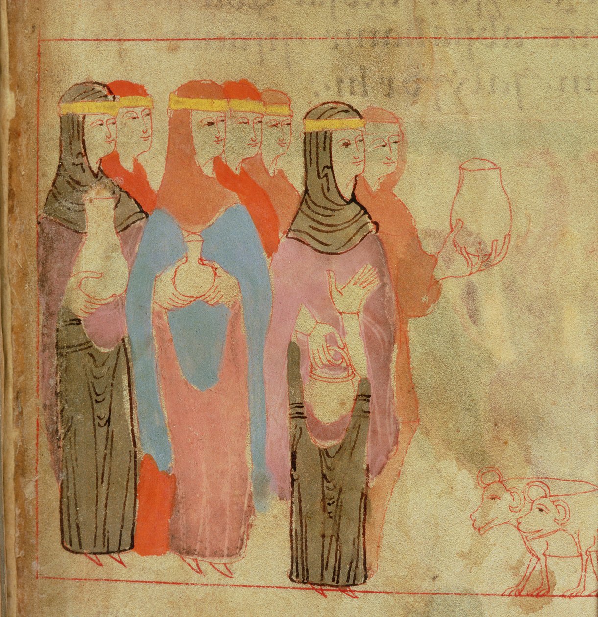 Cott Claud B IV f.76 Naiset kultaiset otsanauhat, Aelfric Pentateuchista, St. Augustine