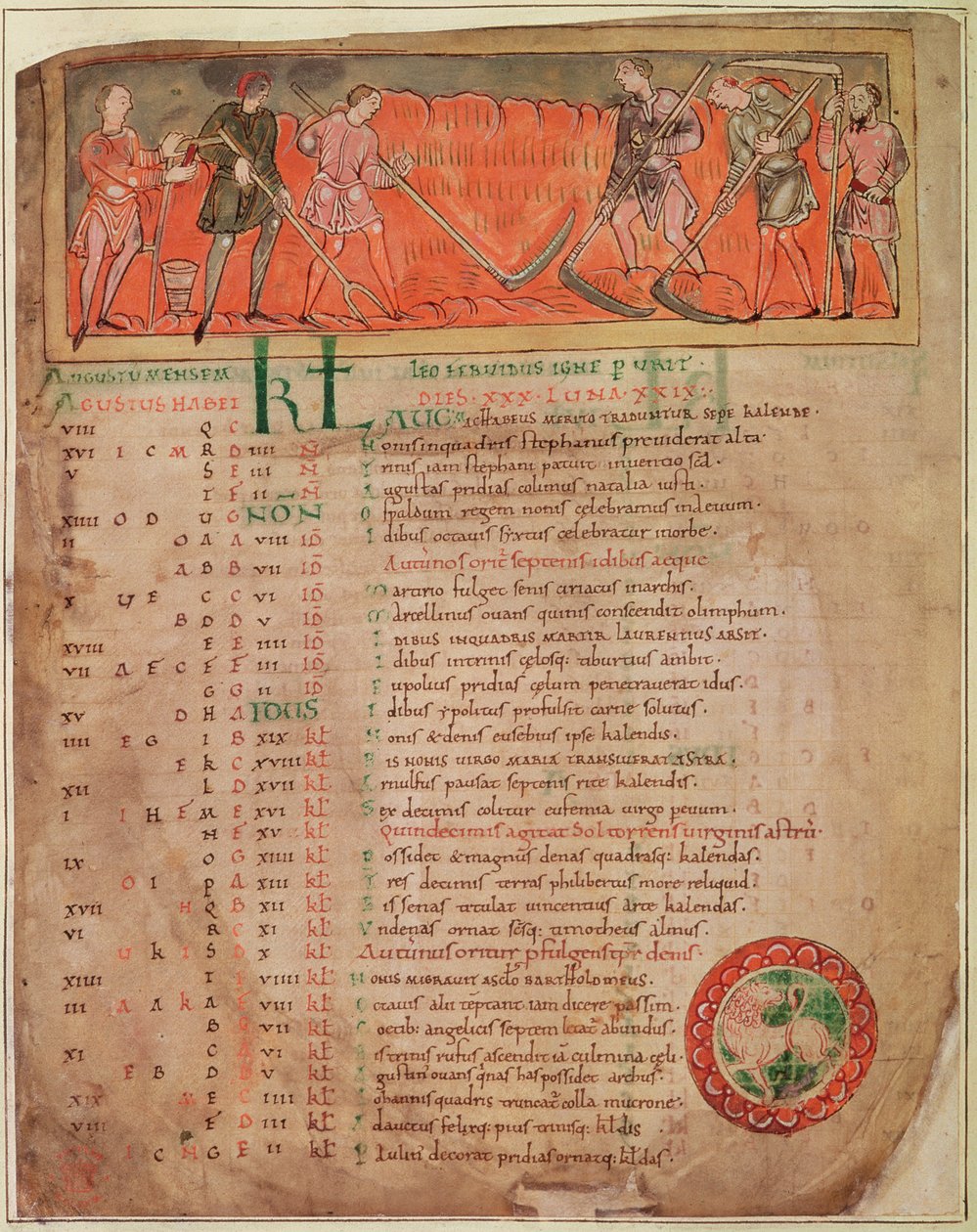 Cott Tib B V f.6v Sadonkorjuu, kalenterista, n. 1030 (vellum) (katso lisätietoja numerosta 61654) tekijältä Anglo Saxon
