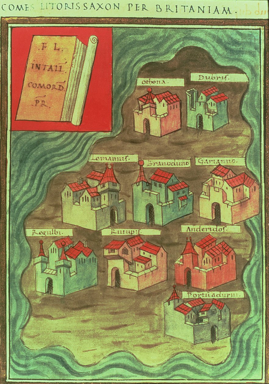 "Comes Litoris Saxon Per Britaniam", anglosaksinen kartta, noin 950 jKr. (painettu). tekijältä Anglo Saxon Anglo Saxon