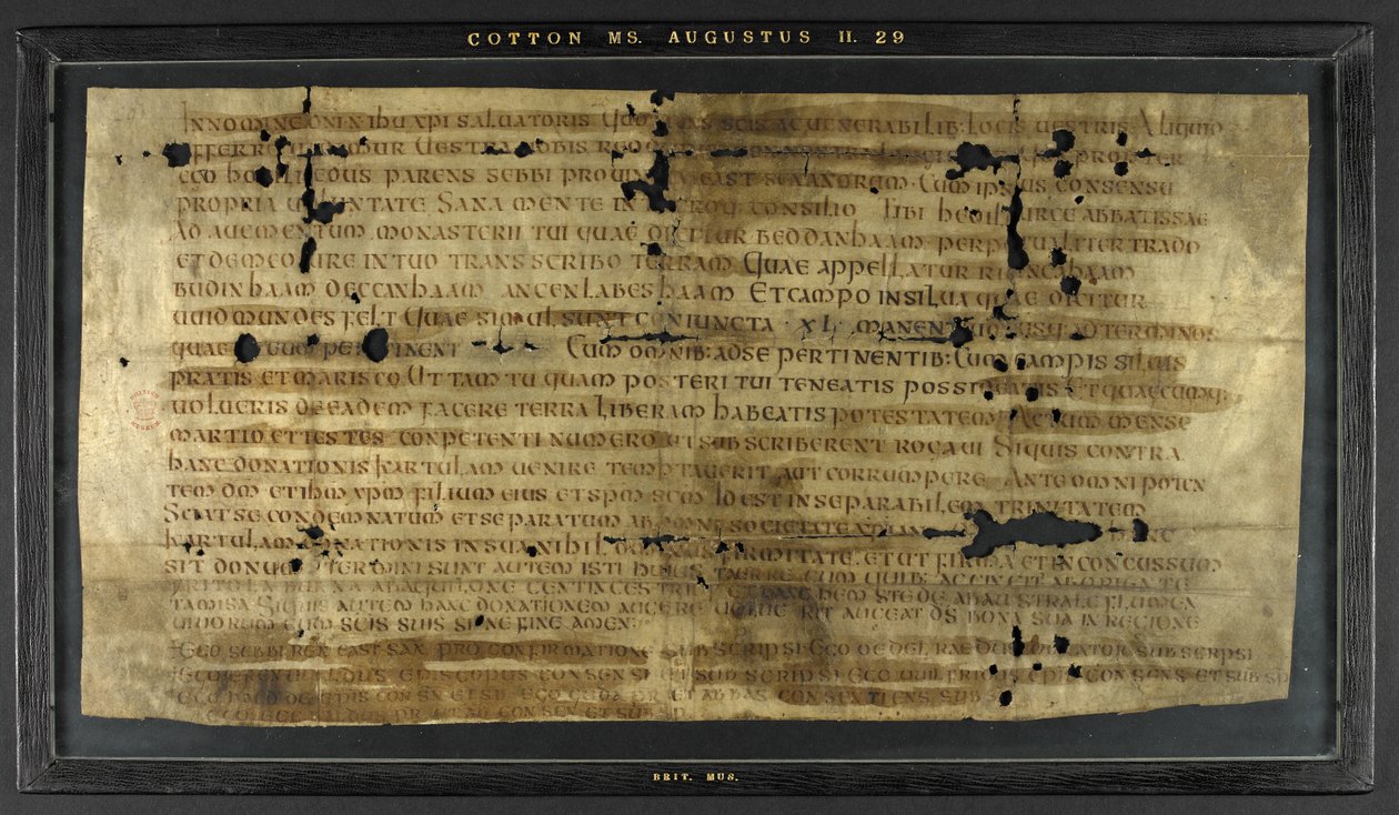 Hodilreduksen (Æthelred), itäsaksien kuninkaan Sebbin sukulaisen (fl. 685-706) apuraha Hedilburgille (Æthelburg), apotti tekijältä Anglo Saxon Anglo Saxon