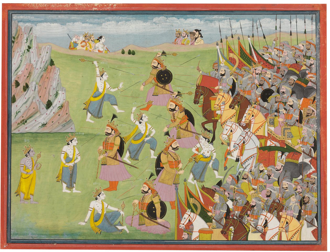 Maalaus Mahabharatasta: Balabhadra Fighting Jarasandha, Kangra ja Garhwal, n. 1810-20 tekijältä Anglo Indian School