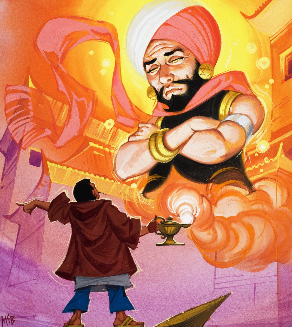Aladdin komentaa henkeä, kuvitus teoksesta 
