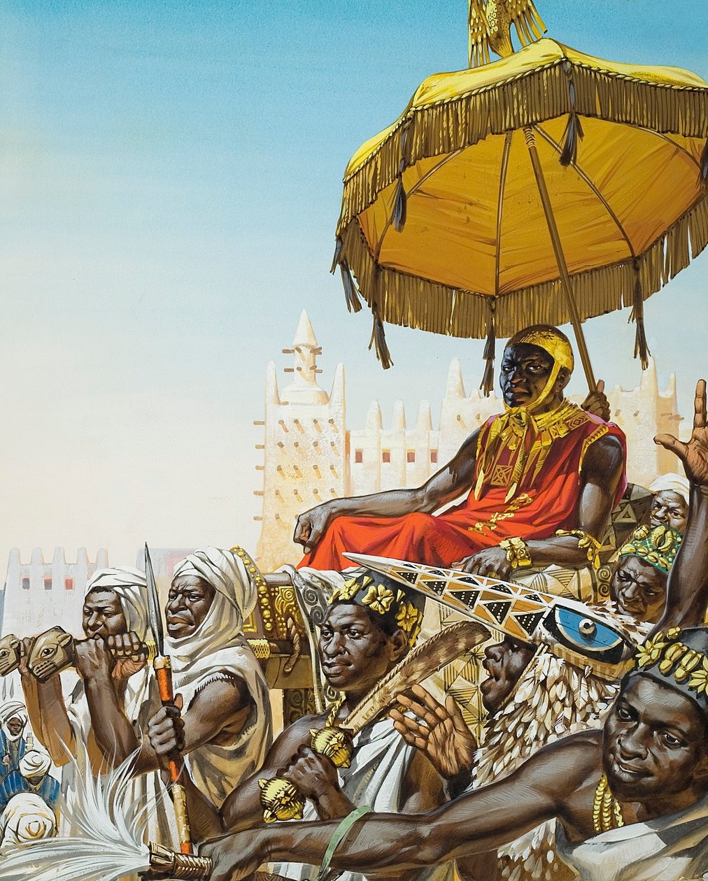 Mansa Kankan Musa I, 1300-luvun Malin valtakunnan kuningas (guassi paperille). tekijältä Angus McBride