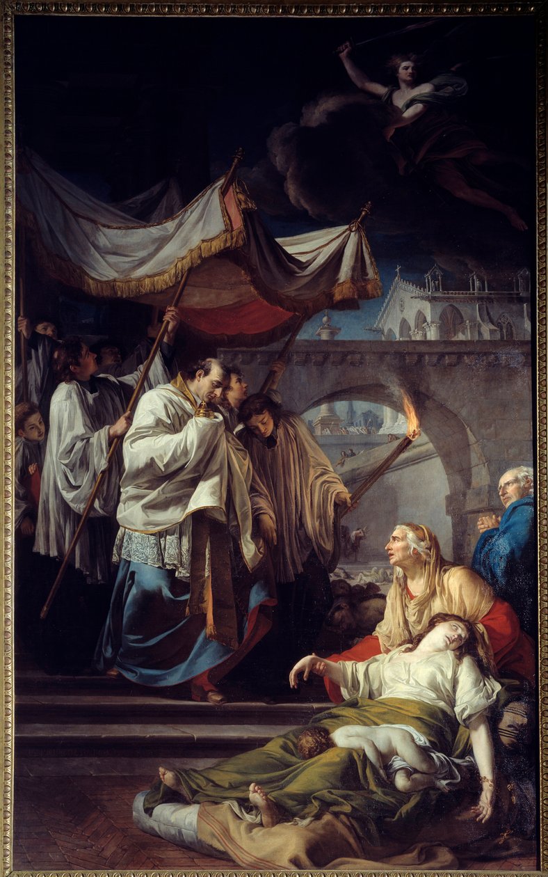 Borromee kommunikoi tuholaisista. Saint Charles Borromee (Carlo Borromeo tekijältä Anicet Charles Gabriel Lemonnier