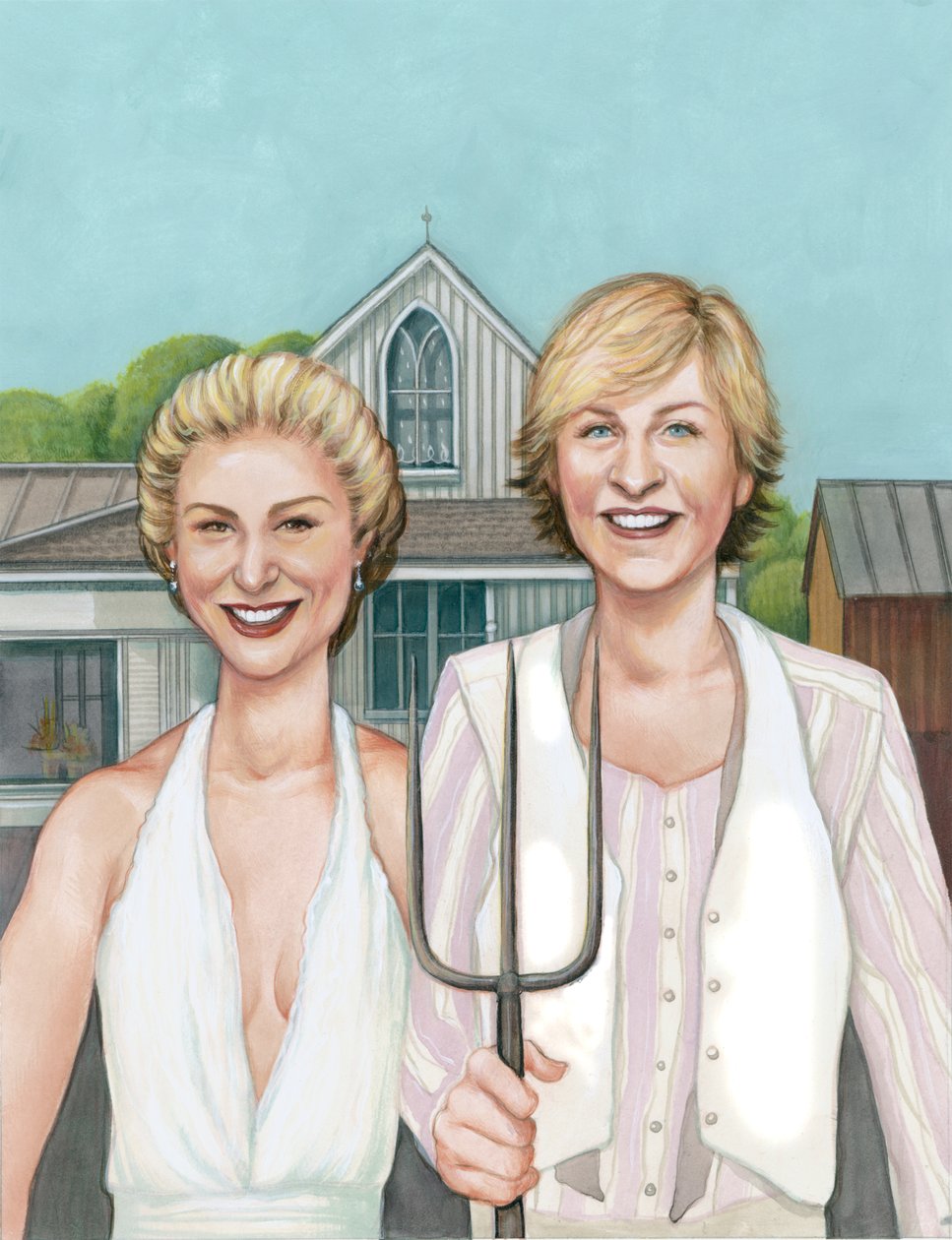 Ellen ja Portia, 2008 (akryyli kuvituskartongille) tekijältä Anita Kunz