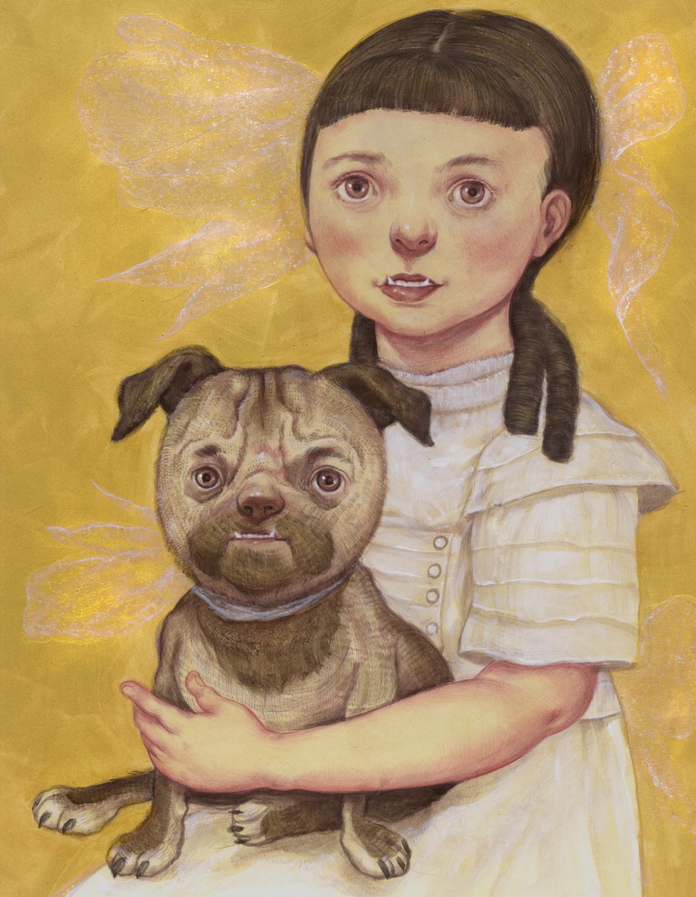 Girl With Stray, 2019 (akryylimaali kuvituskartongille) tekijältä Anita Kunz
