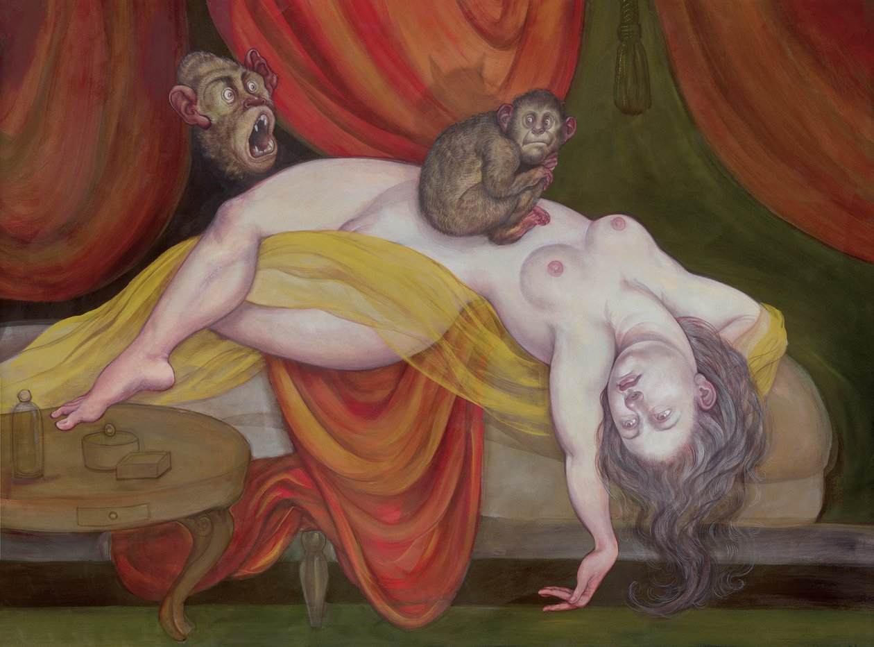 Nightmare With Ape, 2018 (akryylimaali kuvituskartongille) tekijältä Anita Kunz