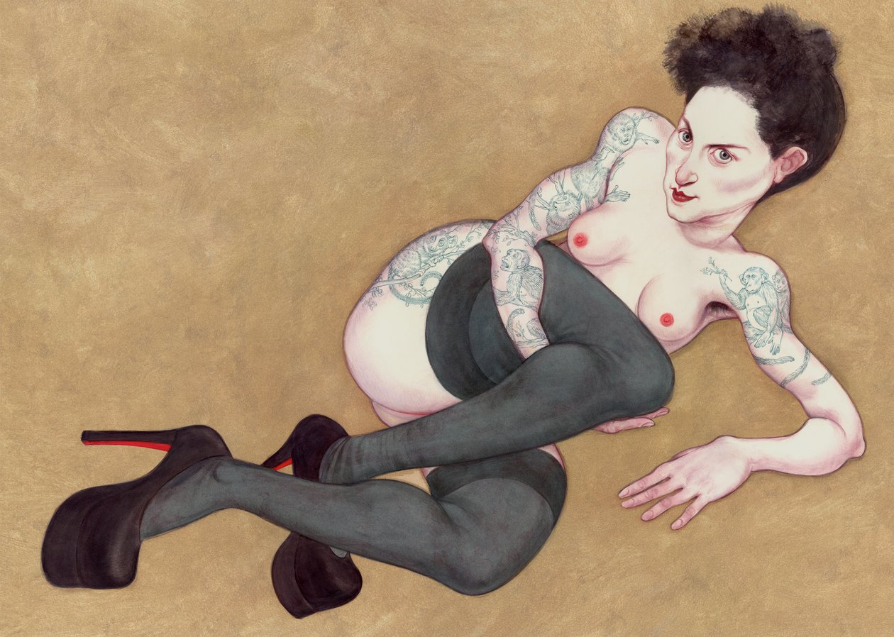 Nude With Louboutins, 2016 (akryylimaali kuvituskartongille) tekijältä Anita Kunz