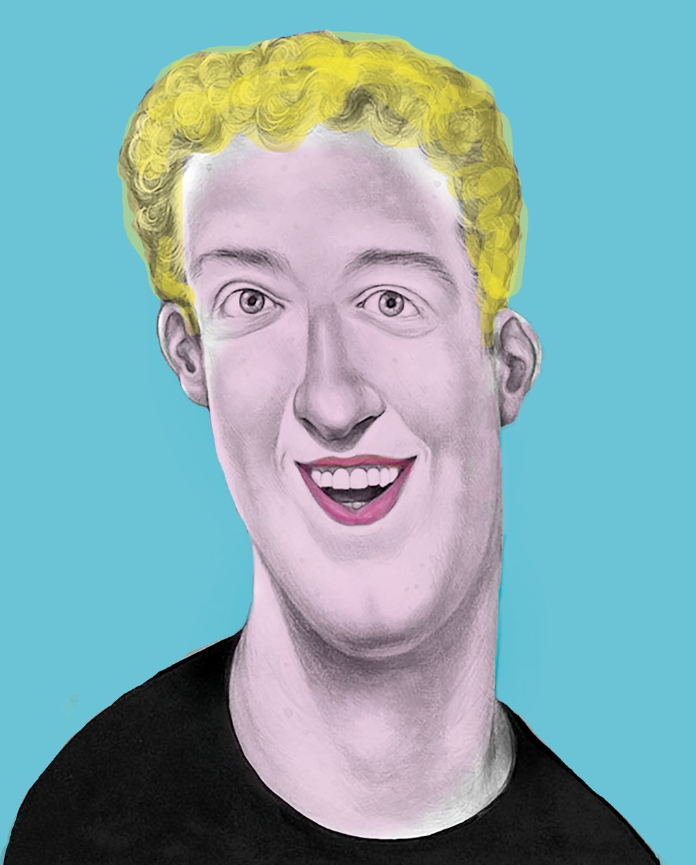 Pop Goes The Zuckerberg, 2019 (akryylimaali kuvituskartongille) tekijältä Anita Kunz