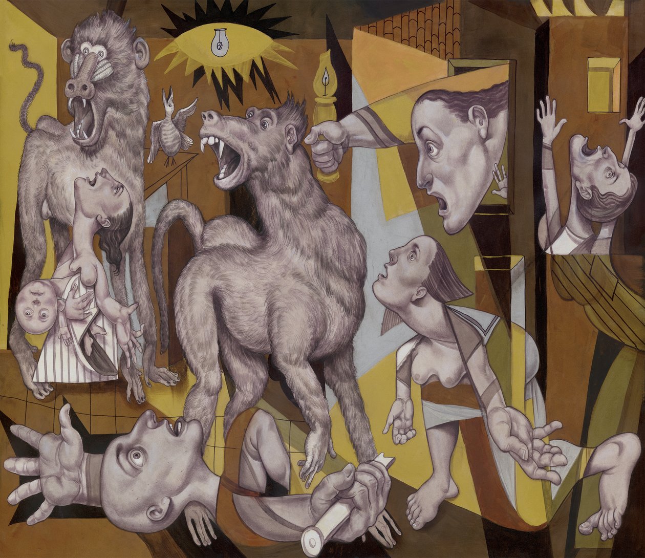 Guereza Guernica, 2018 (akryylimaali kuvituskartongille) tekijältä Anita Kunz