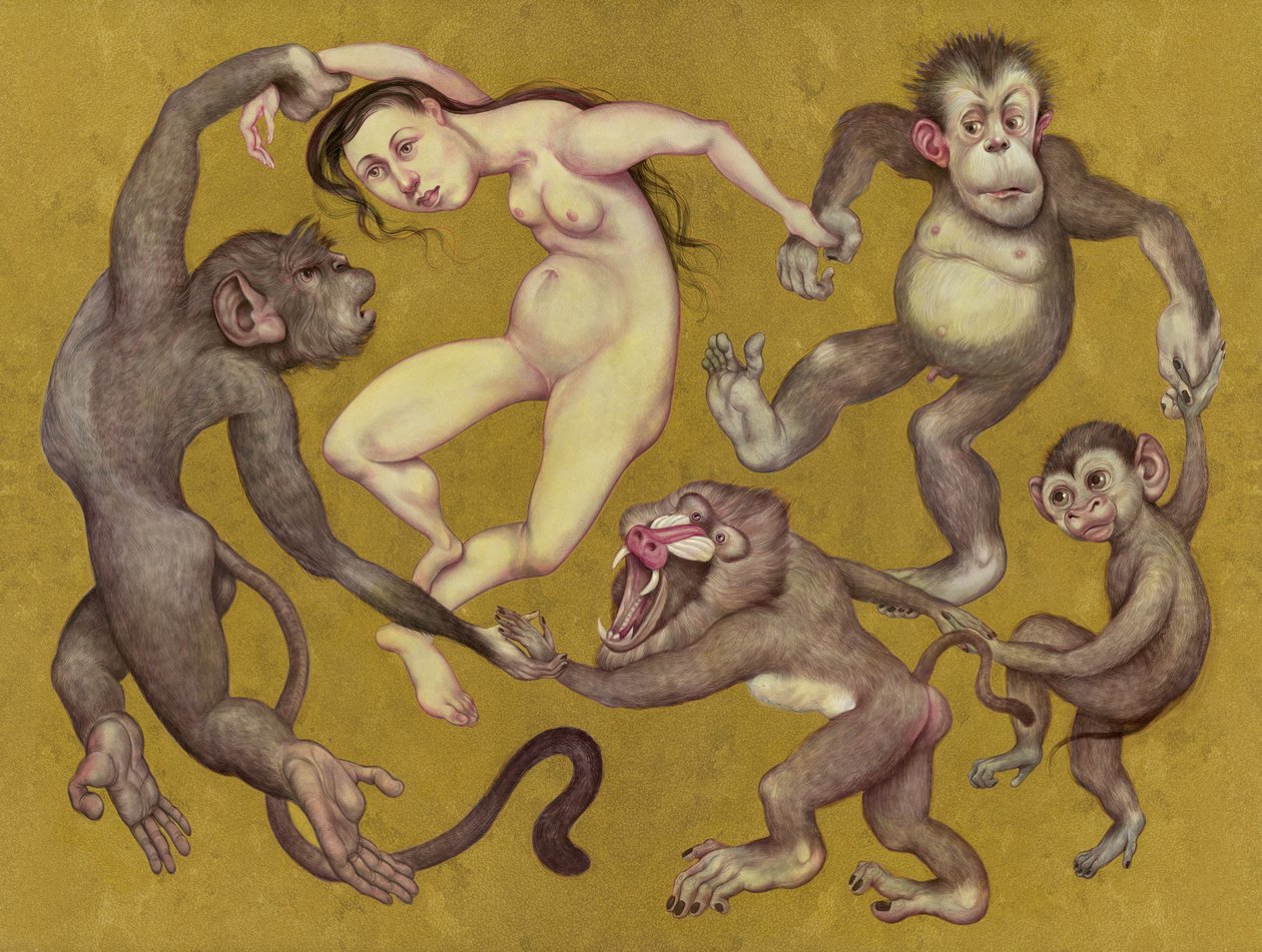The Tamarin Dancers, 2015 (akryylimaali kuvituskartongille) tekijältä Anita Kunz