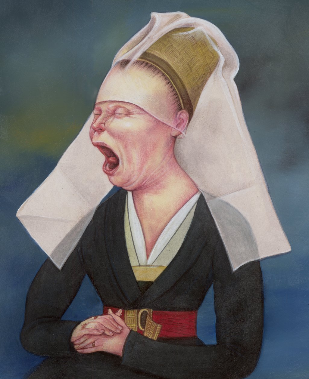 Woman Being Mansplained, 2018 (akryylimaali kuvituskartongille) tekijältä Anita Kunz