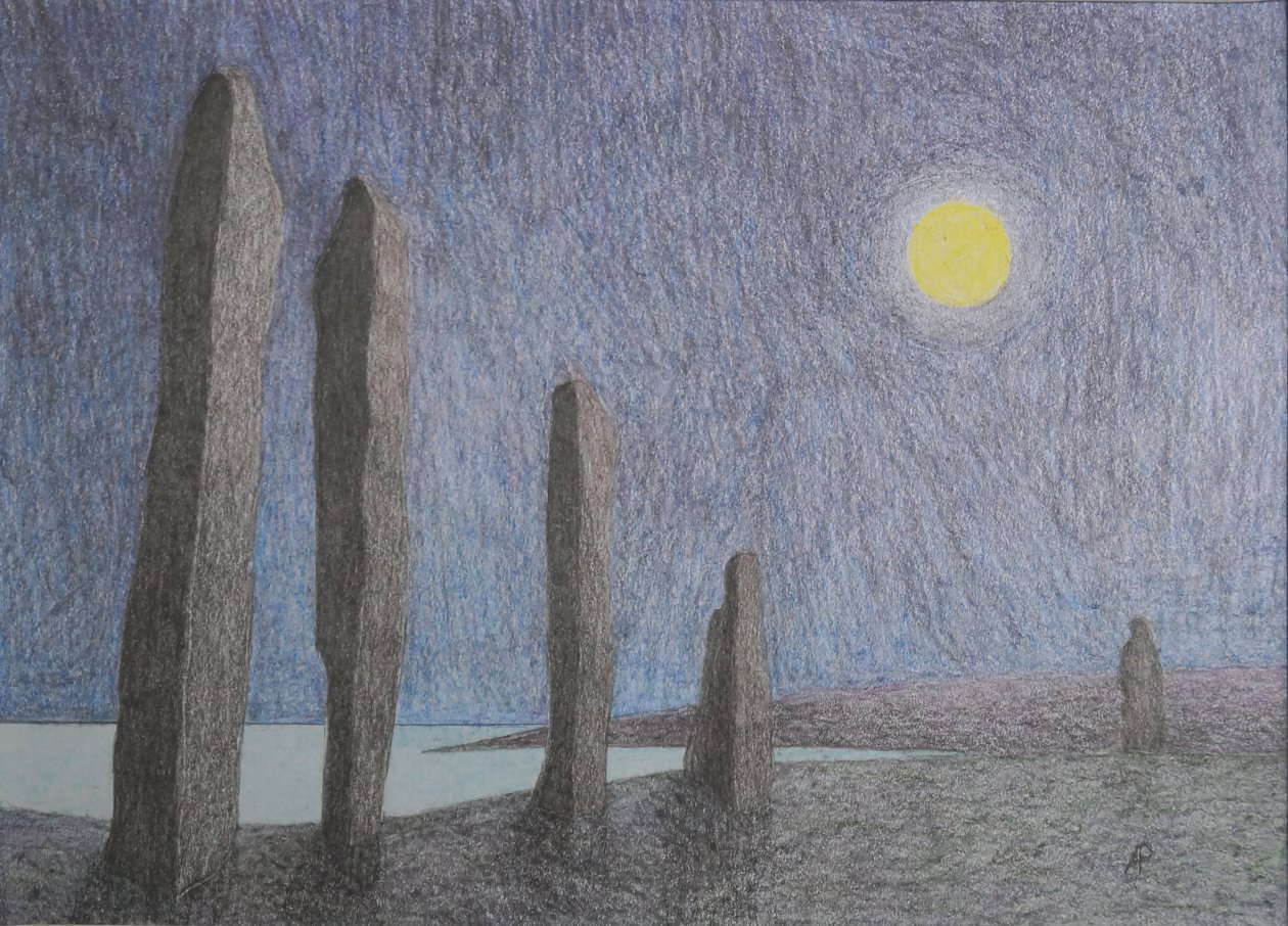 Ring of Brodgar, 2016 (sekoitettu media paperille) tekijältä Anna Phillips