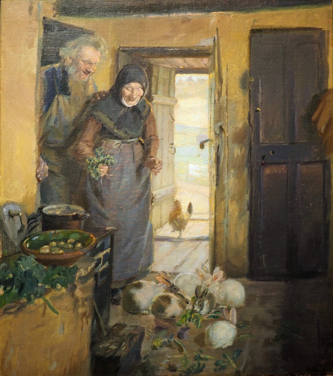 Altes Paar mit Hasen tekijältä Anna Ancher