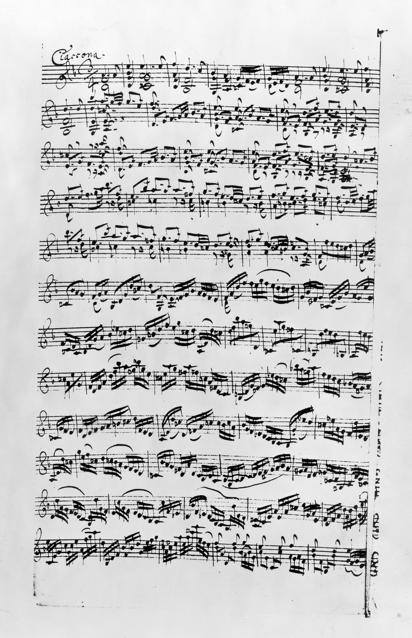 Kopio Johann Sebastian Bachin (1685-1750) kappaleesta "Partita in d-moll viululle" tekijältä Anna Magdalena Bach