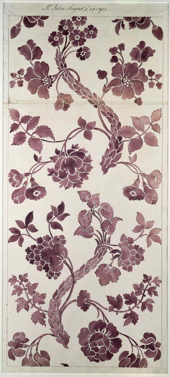 Suunnittelu silkkidamaskille, 1752 tekijältä Anna Maria Garthwaite