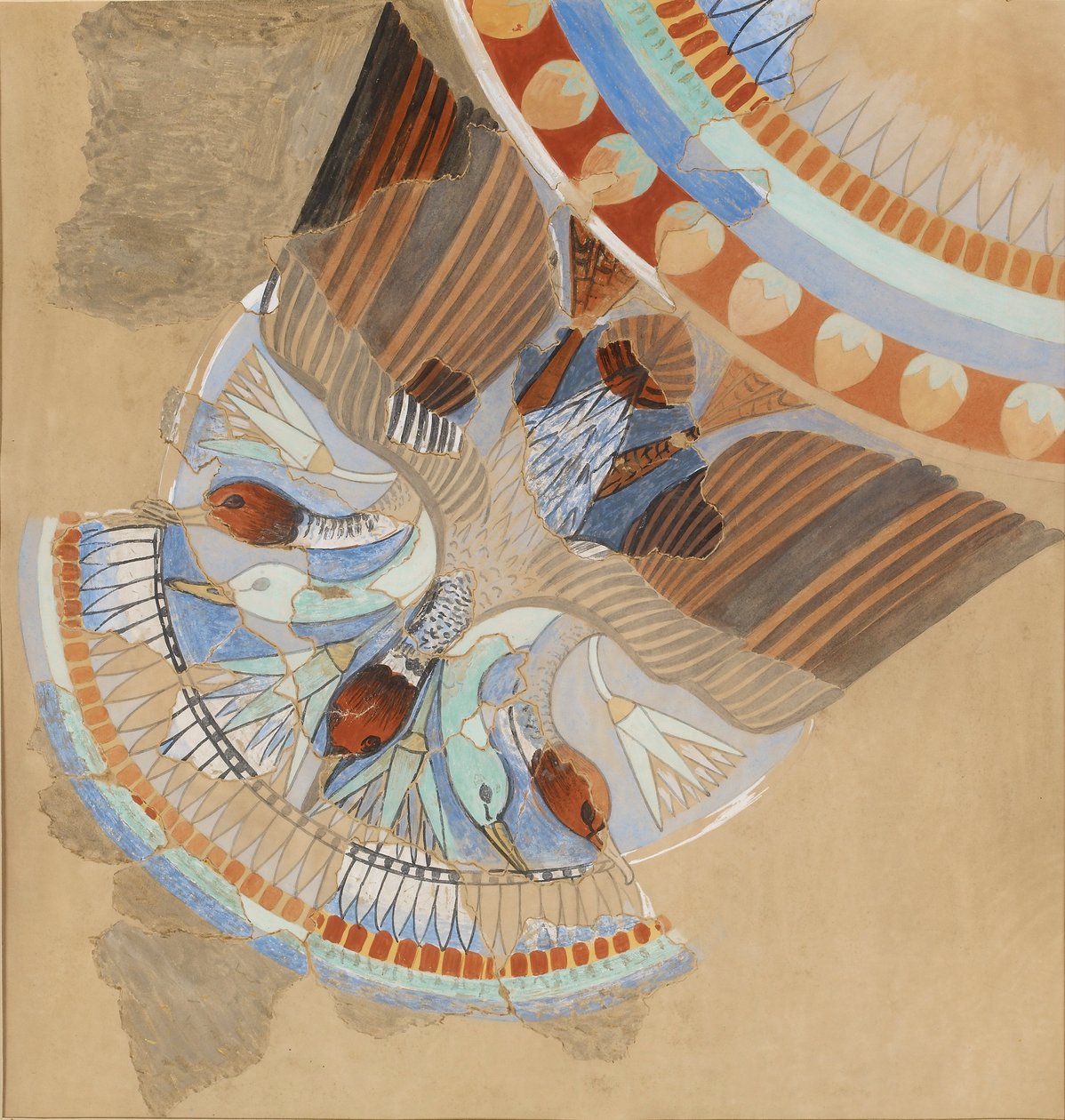 Kopio seinämaalauksesta, talo, Amarna, hanhipala, 1900-luku tekijältä Anna