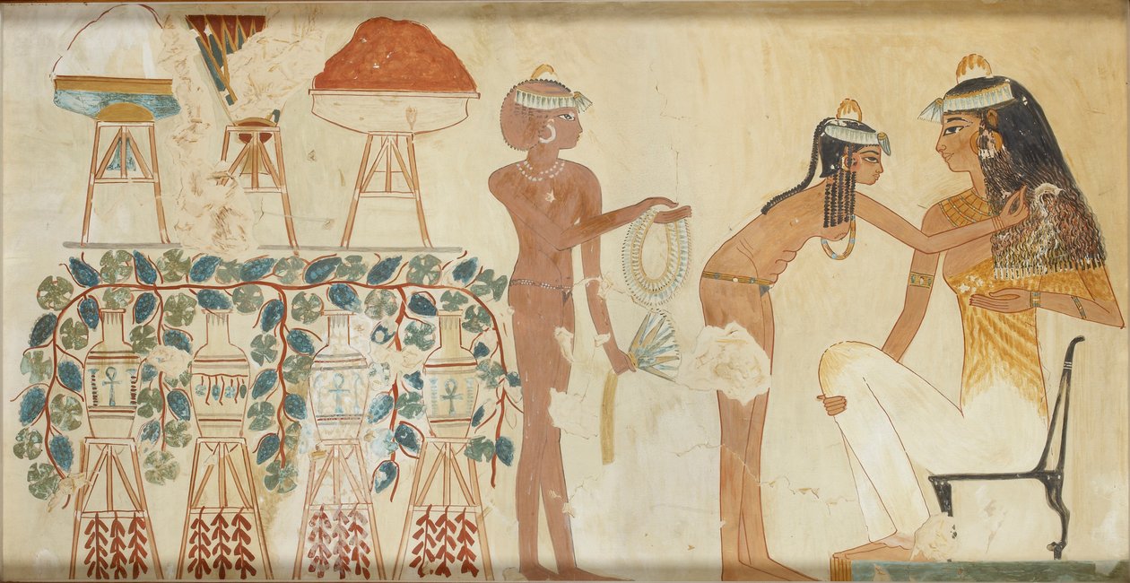 Kopio seinämaalauksesta Djeserkeresonbin yksityishaudasta 38, Thebes I, 1, 69-70, 1900-luku tekijältä Anna