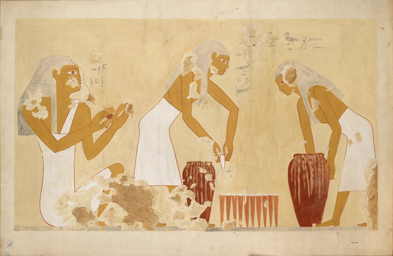 Kopio seinämaalauksesta Anfokerin yksityishaudasta 60, Thebes I, 1, 121-123, 1900-luku tekijältä Anna