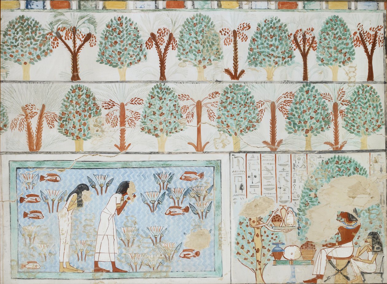 Kopio seinämaalauksesta Sebkhotpen yksityisestä haudasta 63, Thebes I, 1, 125-128, 1900-luku tekijältä Anna