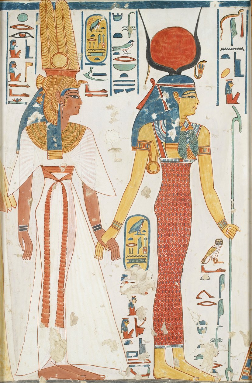 Kopio seinämaalauksesta Nefertarin kuningattaren haudasta 66, Thebes, 1900-luku tekijältä Anna