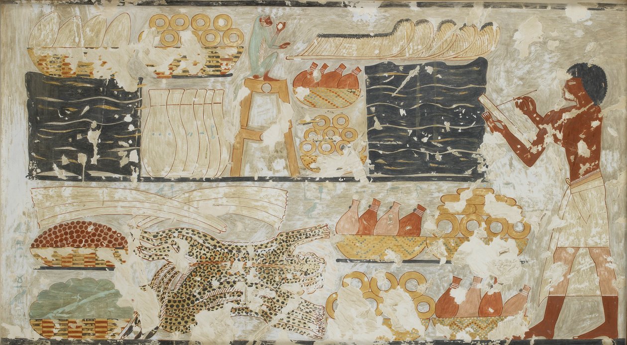 Kopio seinämaalauksesta, Rekhmiren yksityinen hauta 100, Thebes, 1900-luku tekijältä Anna