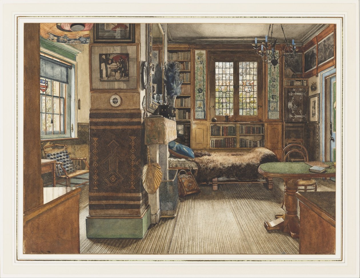 Sir Lawrence Alma-Tademan kirjasto Townshend Housessa Lontoossa. tekijältä Anna Alma Tadema