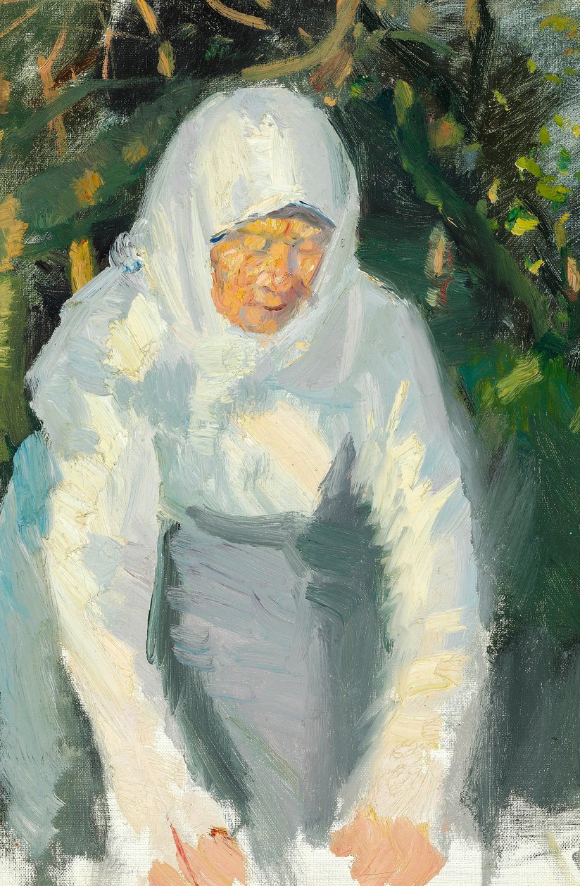 Skagenin nainen valkoisen huivin kanssa. tekijältä Anna Ancher