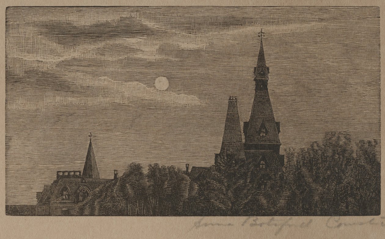 Steeples in the Moonlight (kaiverrus) tekijältä Anna Botsford Comstock