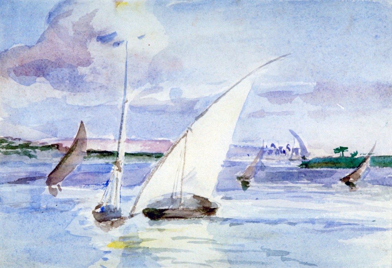 "Järvi ja purjeveneitä", c1864-1930 tekijältä Anna Lea Merritt