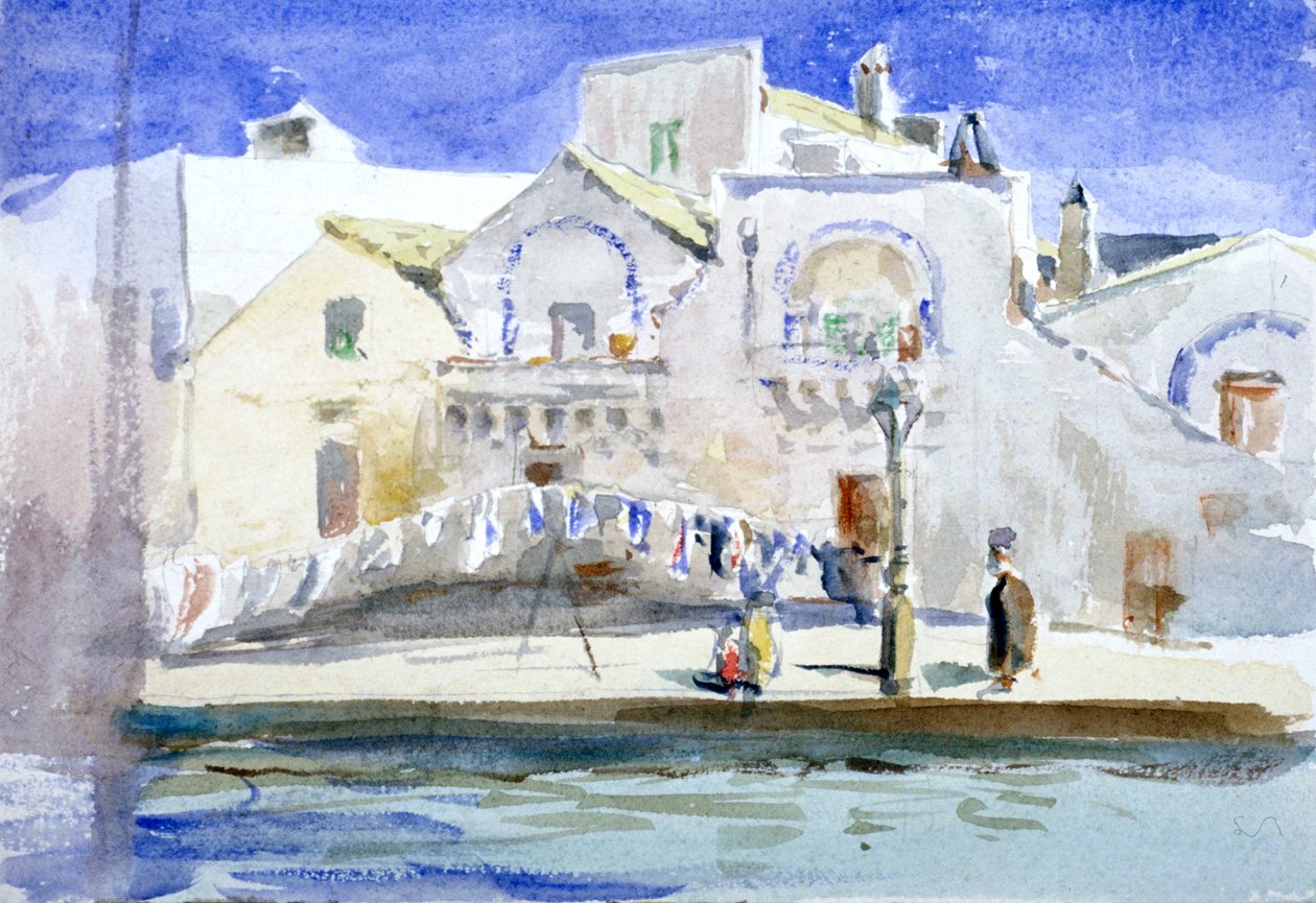 "Talot kanavan varrella pesulinjalla", c1864-1930. tekijältä Anna Lea Merritt