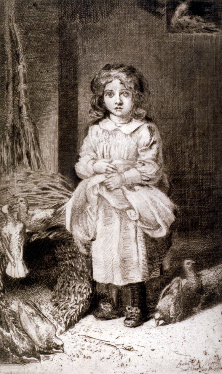 Pienet tytöt ruokkivat kyyhkysiä, 1888 tekijältä Anna Lea Merritt