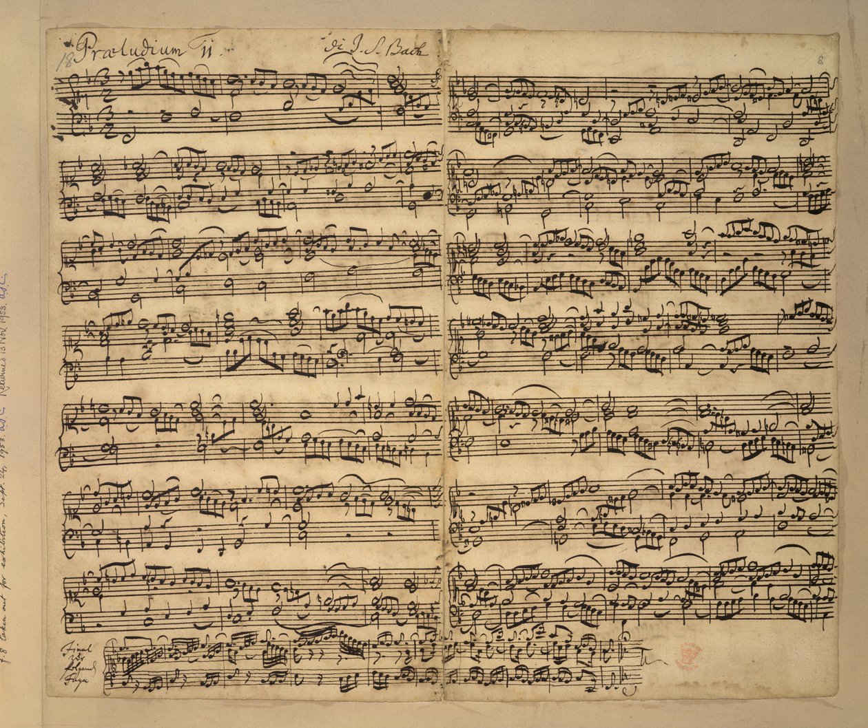Lisää MS 35021, f.8r, F-duuri preludi, Das Wohltemperierte Clavier, kirja 2, kirjoittanut Johann Sebastian Bach tekijältä Anna Magdalena Bach