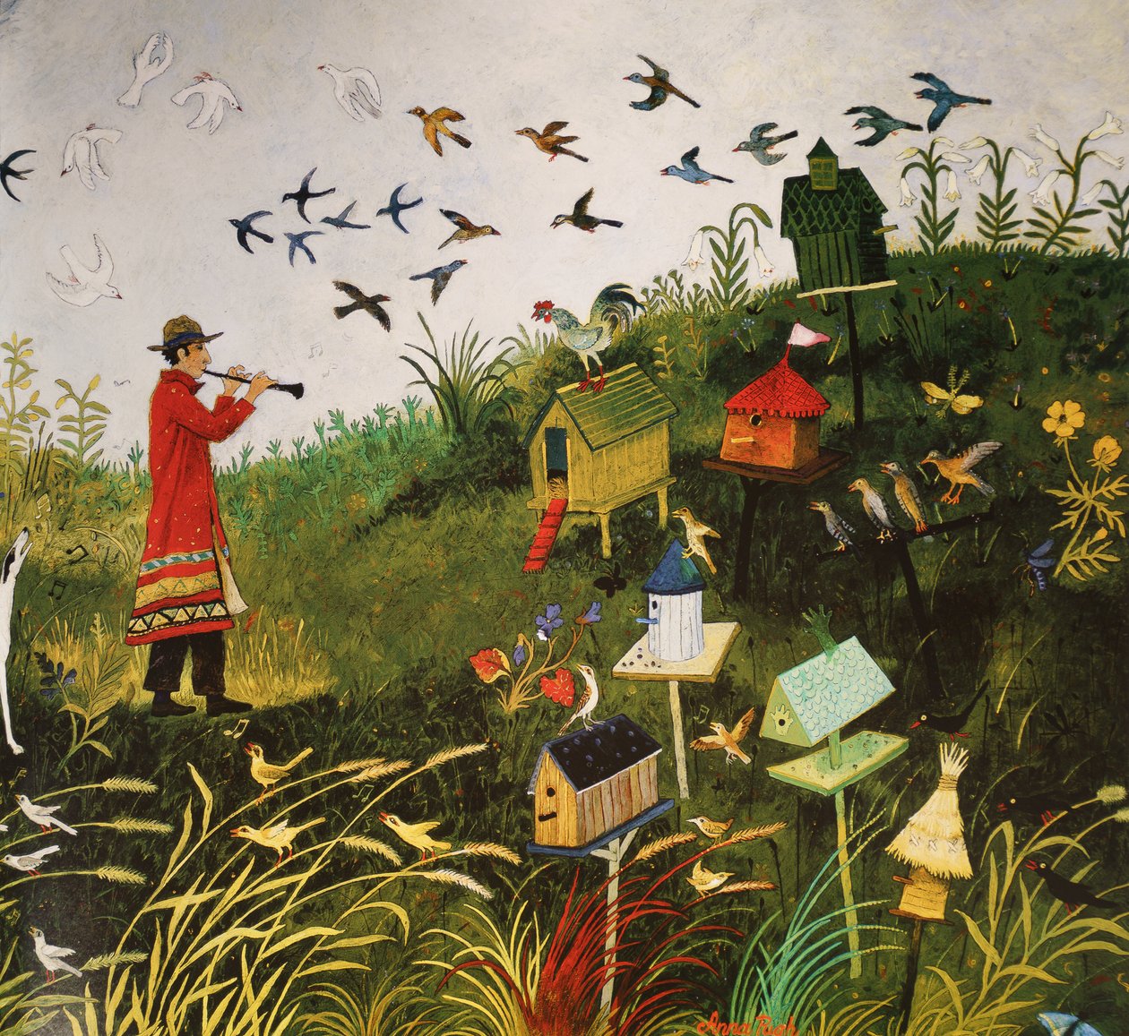 Bird Piper with Black birds, 2001 (akryyli) tekijältä Anna Pugh