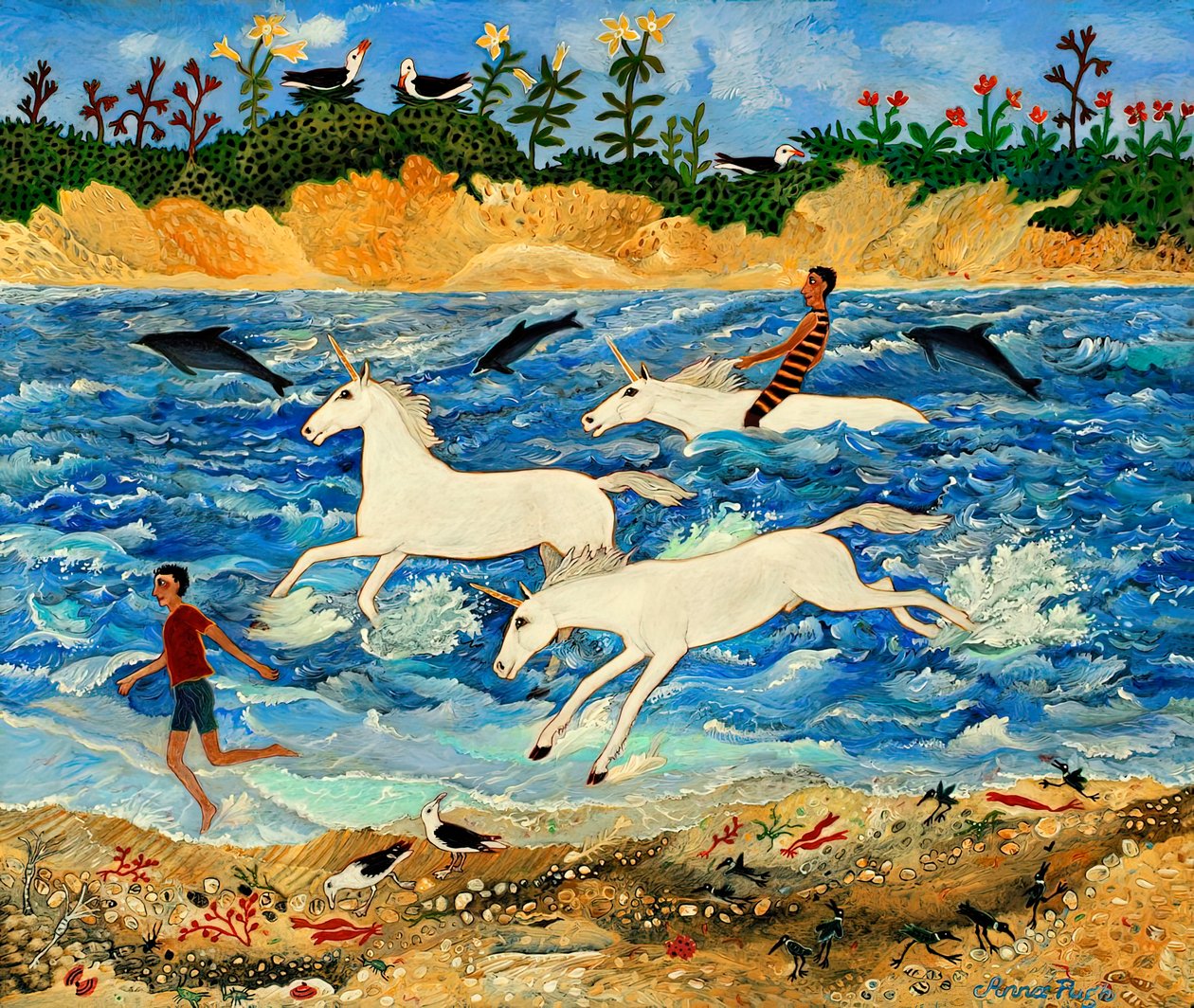 Yksisarvisen harjoitus, 2012 (akryyli) tekijältä Anna Pugh