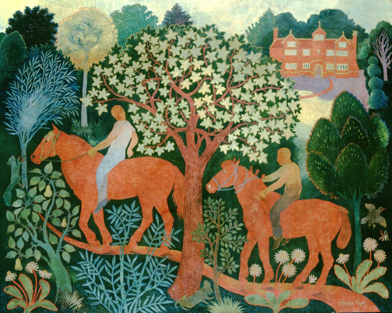 Kaksi hevosta ja ratsastajat, 2000 (akryyli) tekijältä Anna Pugh