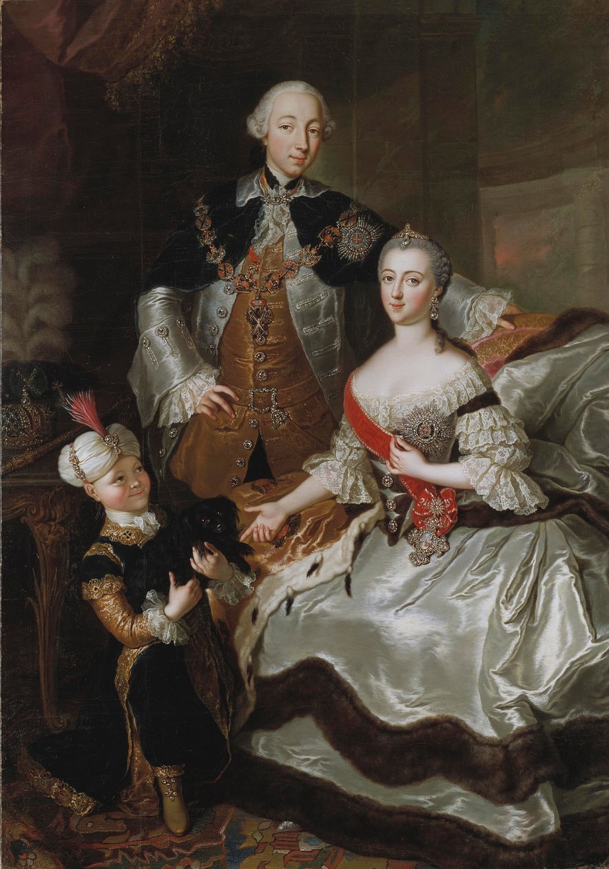 Venäjän Pietari III ja Katariina II poikansa Paavalin kanssa, n. 1756 tekijältä Anna Rosina Lisiewska