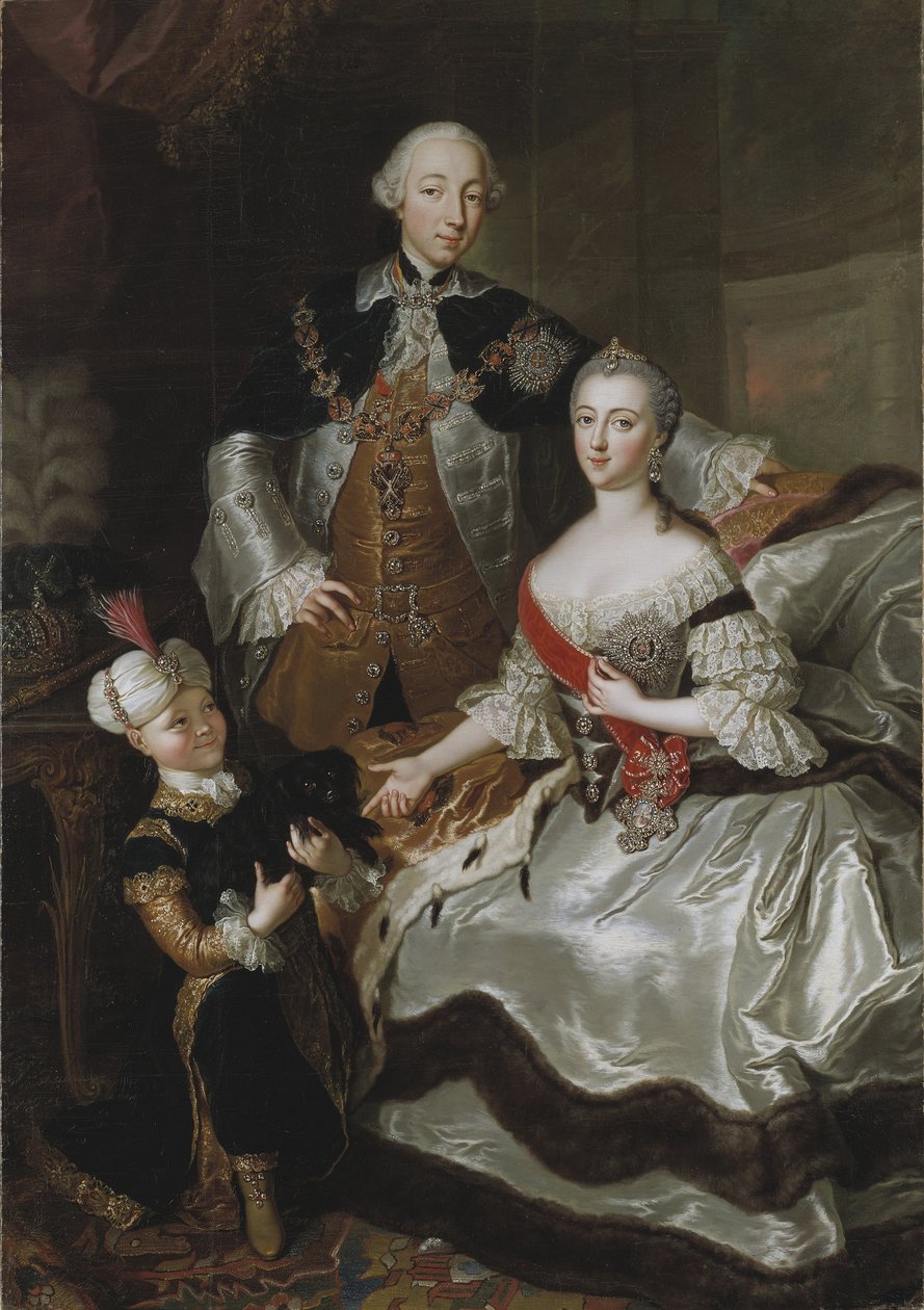 Pierre III Fiodorovitch, keisari de Russie ja Katariina Alekseivna (Katariina II) - Suurruhtinas Pjotr Fjodorovitšin ja suurherttuatar Katariina Aleksejevnan muotokuva, Lisiewska, Anna Rosina (1713-1783). Öljy kankaalle tekijältä Anna Rosina Lisiewska